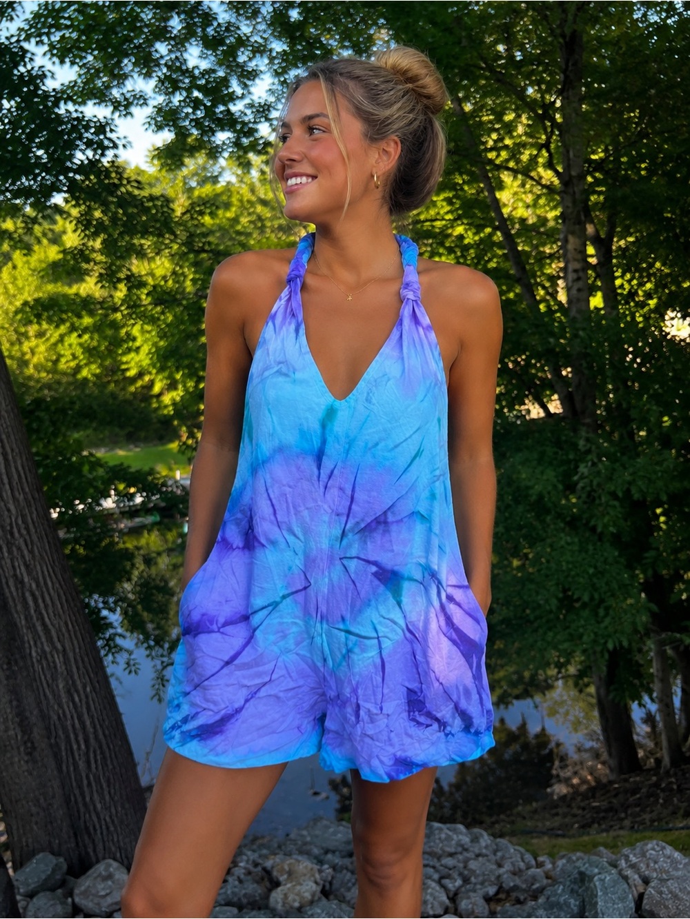 Romper Blue to Purple Tie-Dye Cotton Handmade NEW CUSTOM SIZE SMALL / MEDIUM
